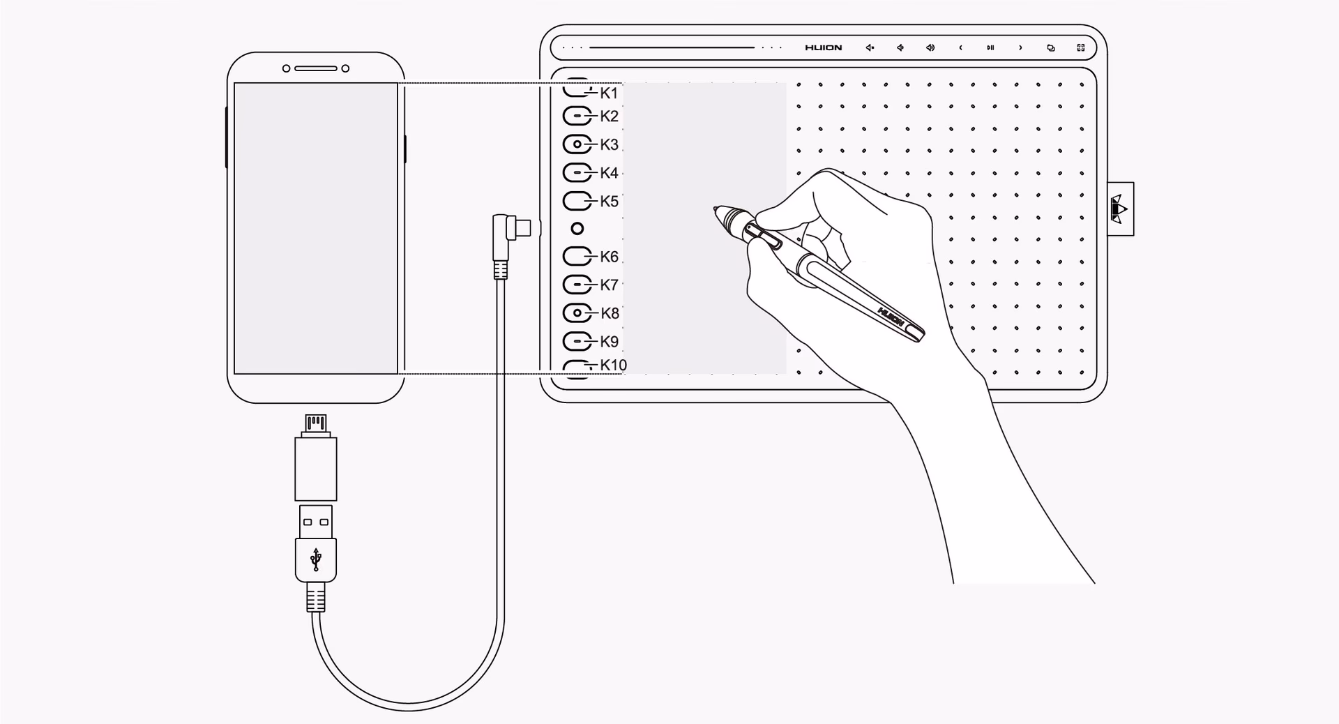 How to connect Huion kamvas 13 to Android phone?