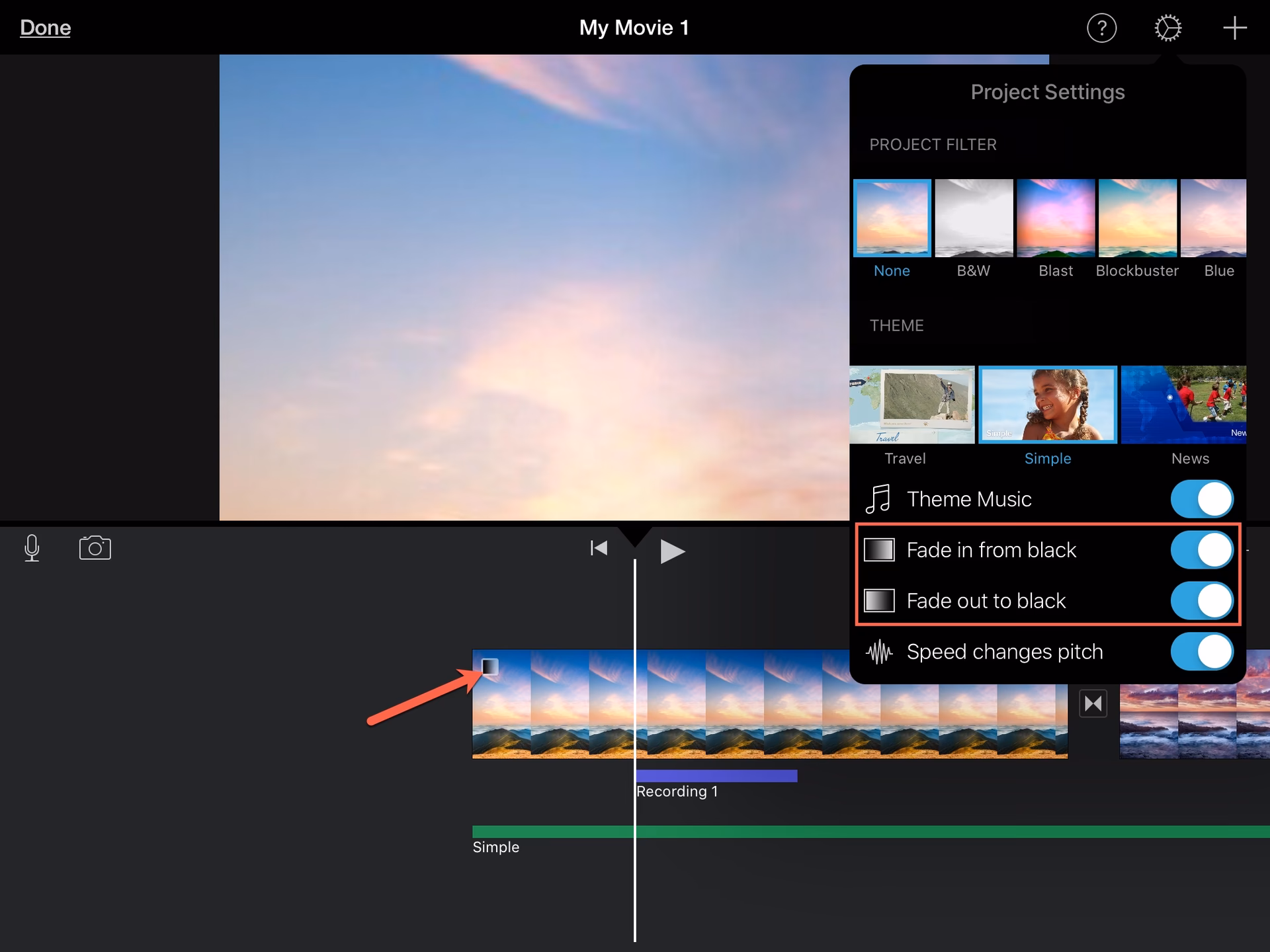 Does iMovie have fade options?