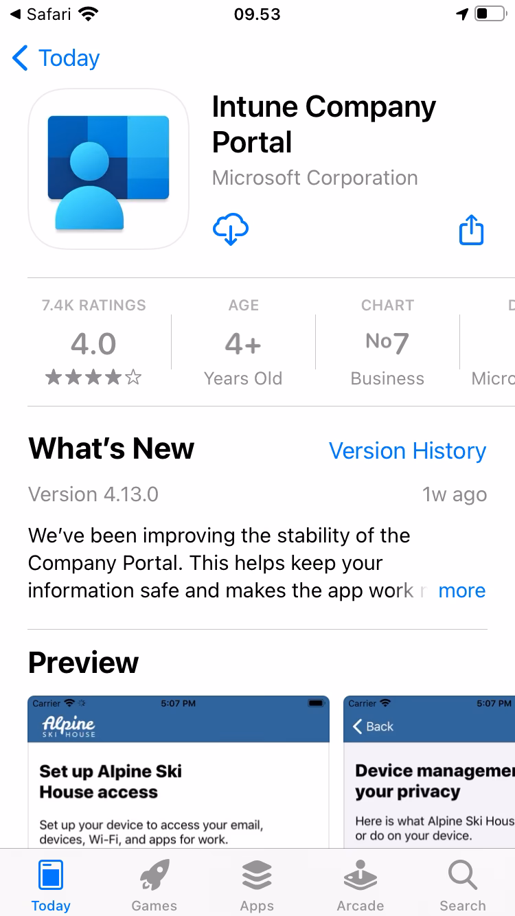 How to install InTune company portal on Apple iOS device?