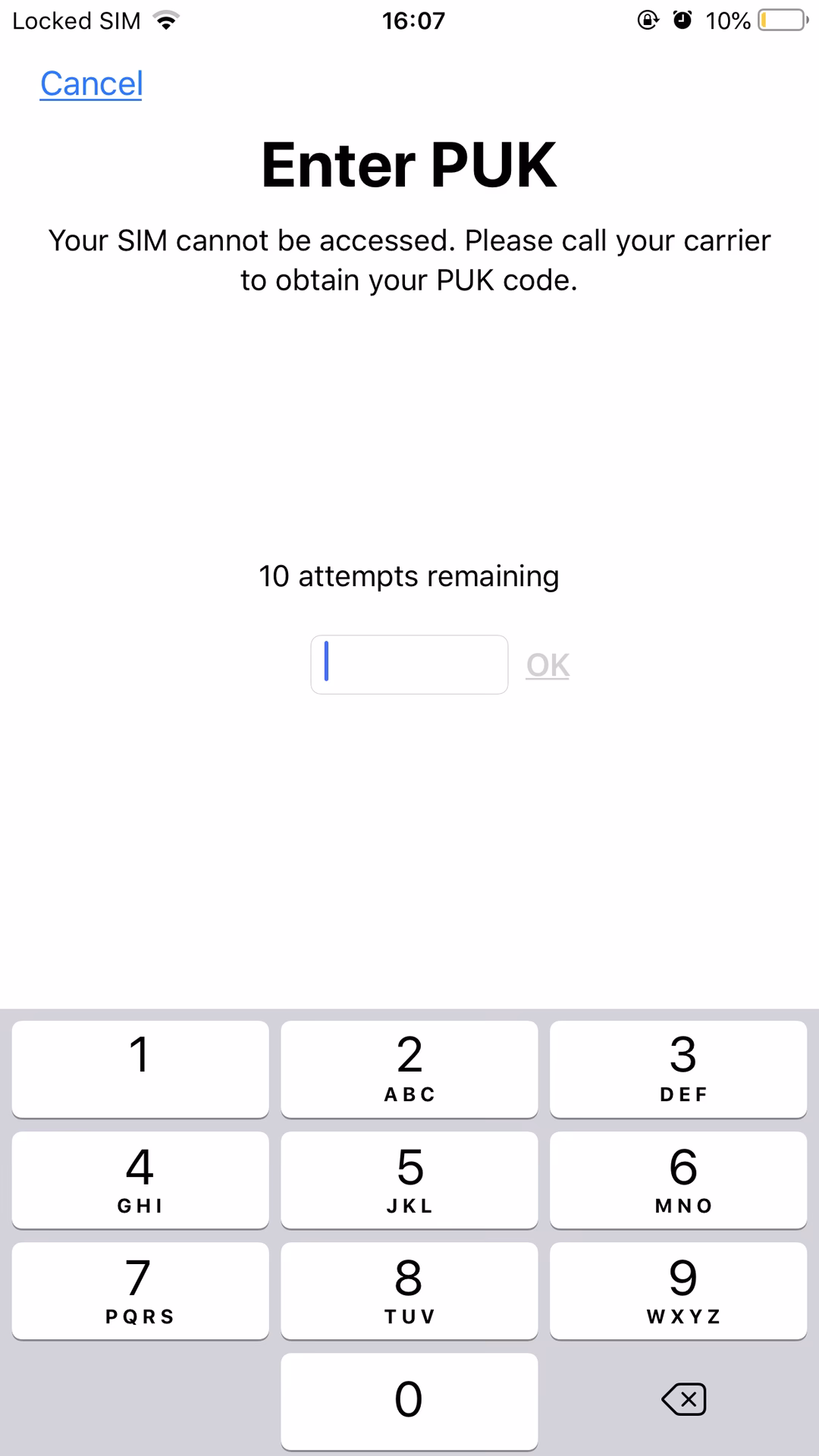 How do I unlock my SIM card with a PUK code?