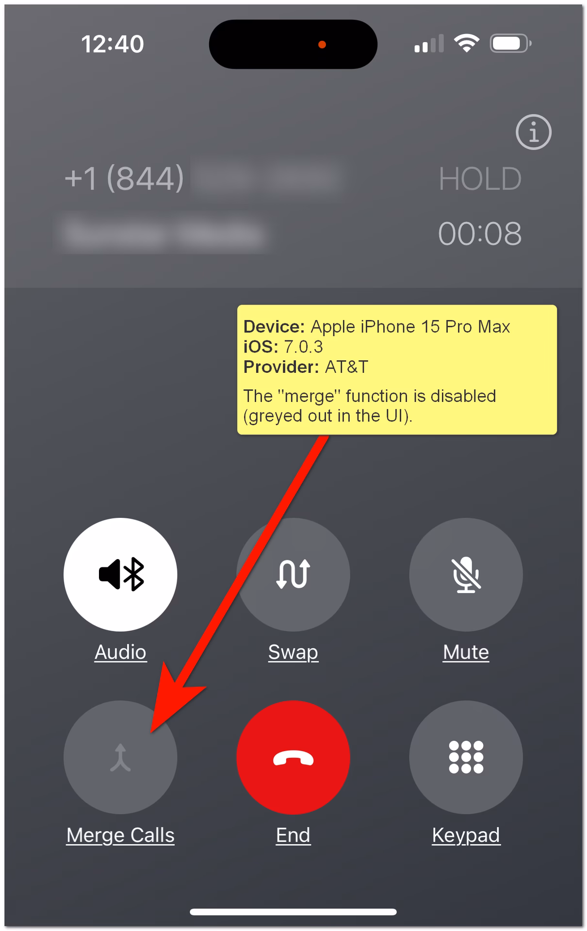 Why is call merging not working on iPhone 7 Plus?