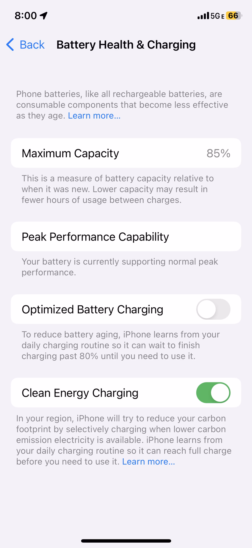 How long can I use my iPhone with 85% battery health?