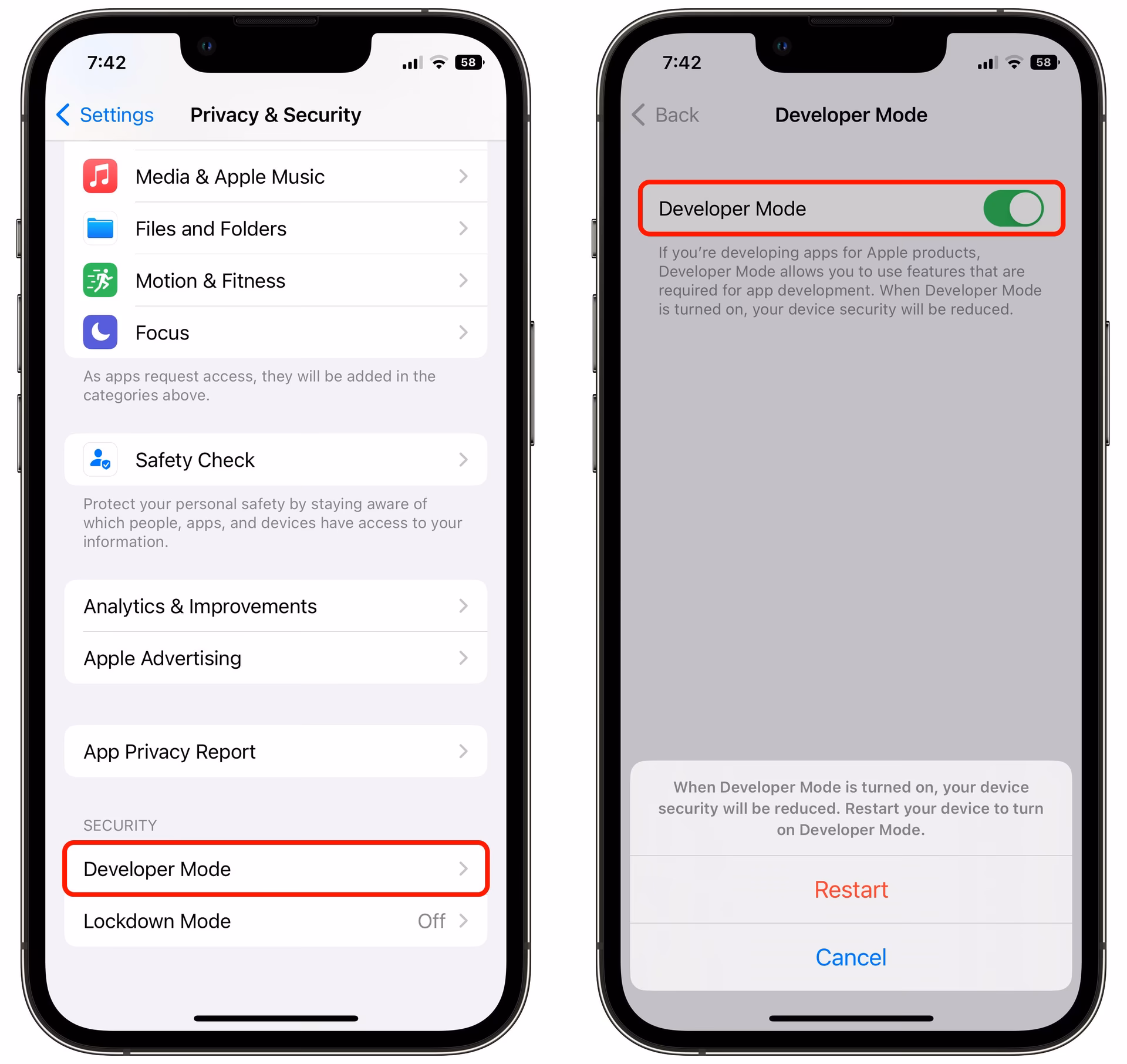 Does iPhone support developer mode?