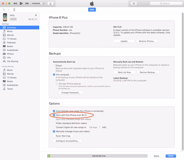 How to back up iPhone with cable in iTunes?