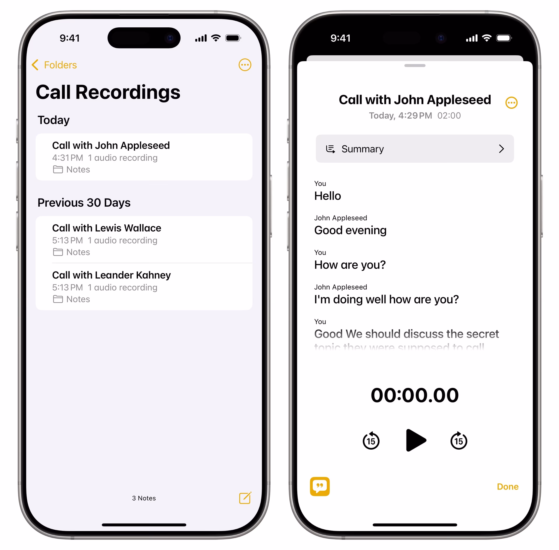How do I transcribe a phone call to Apple notes?