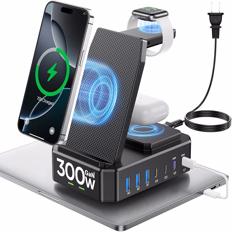 Is the multi-device wireless charging station compatible with all Apple devices?