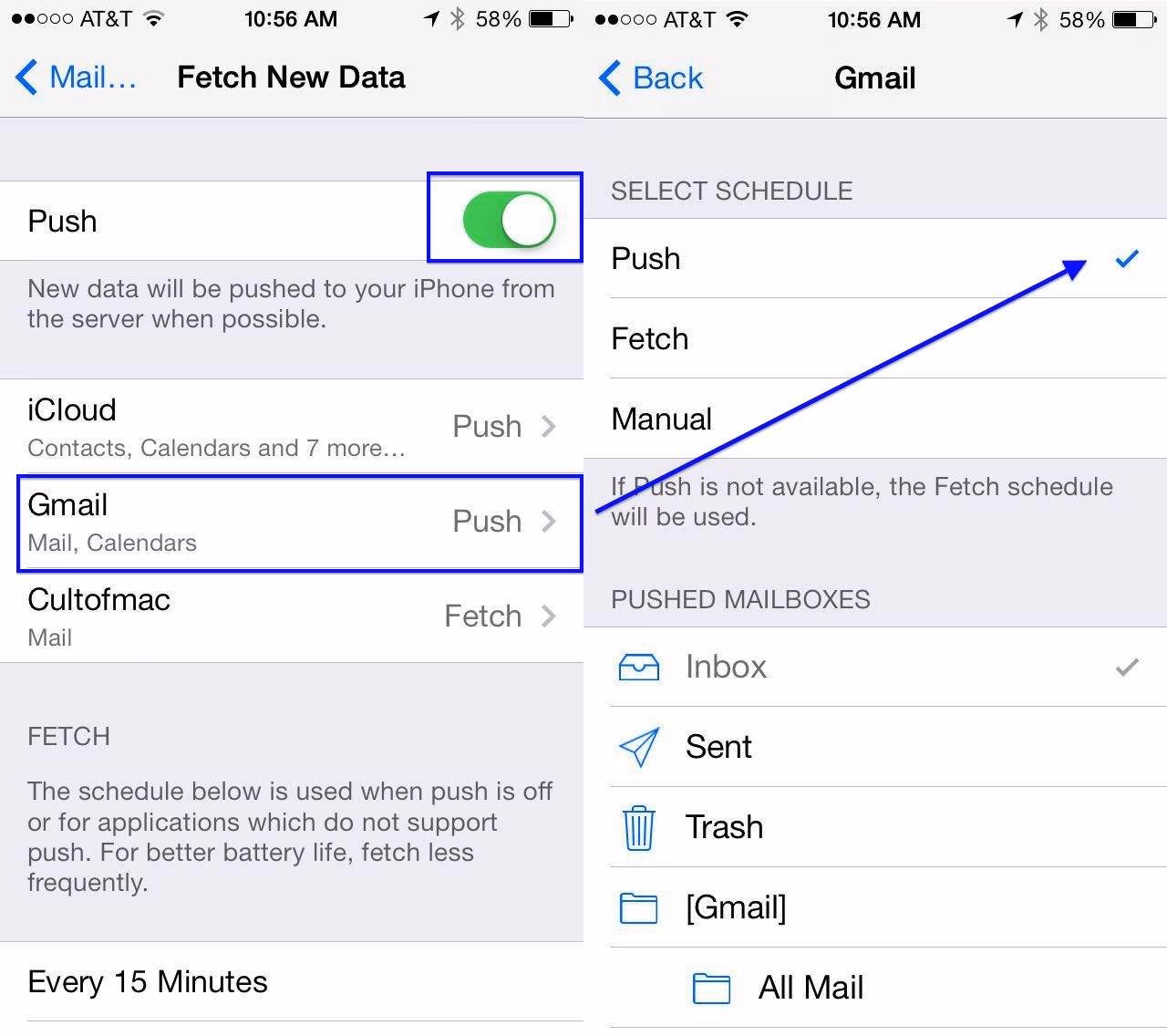 How do I enable push on my iPhone?