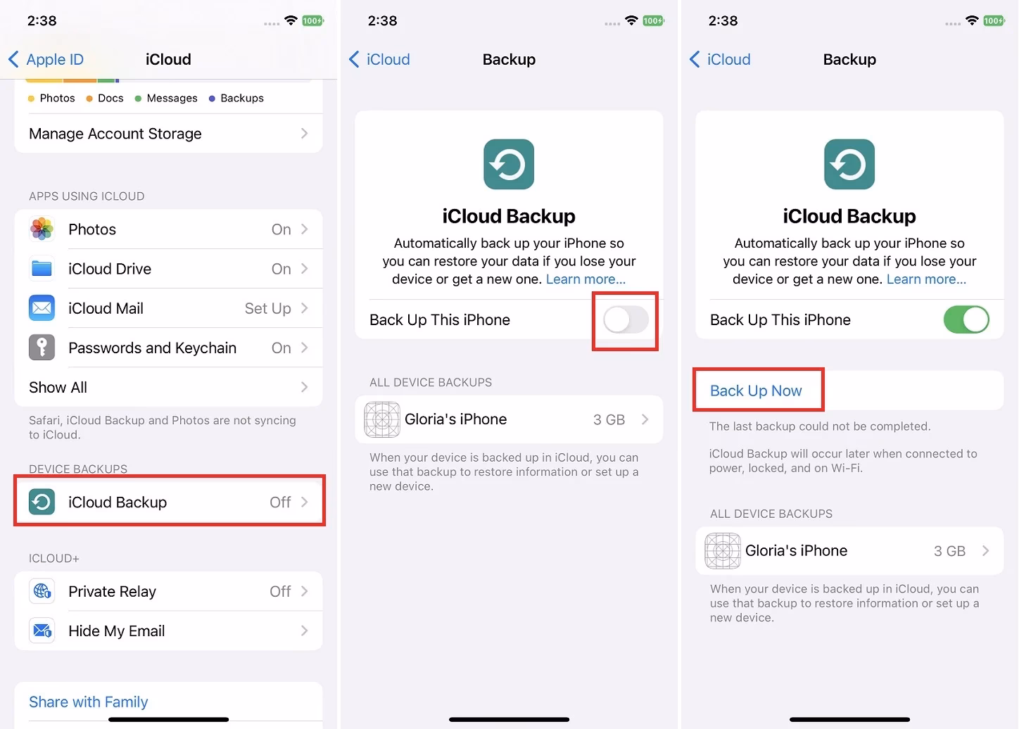 How do I backup photos to iCloud?