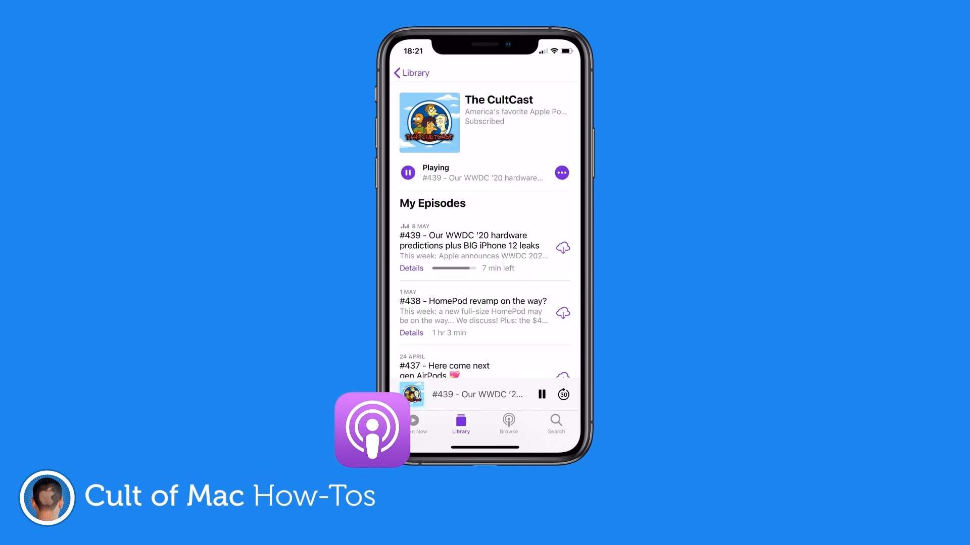 How do I play a podcast in order?