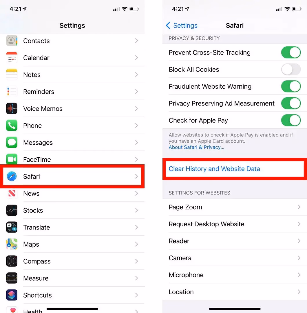 How do I delete a website on safari?