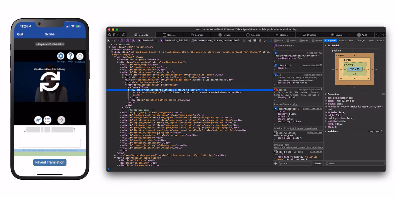 How do I use web developer tools on a simulated Safari?