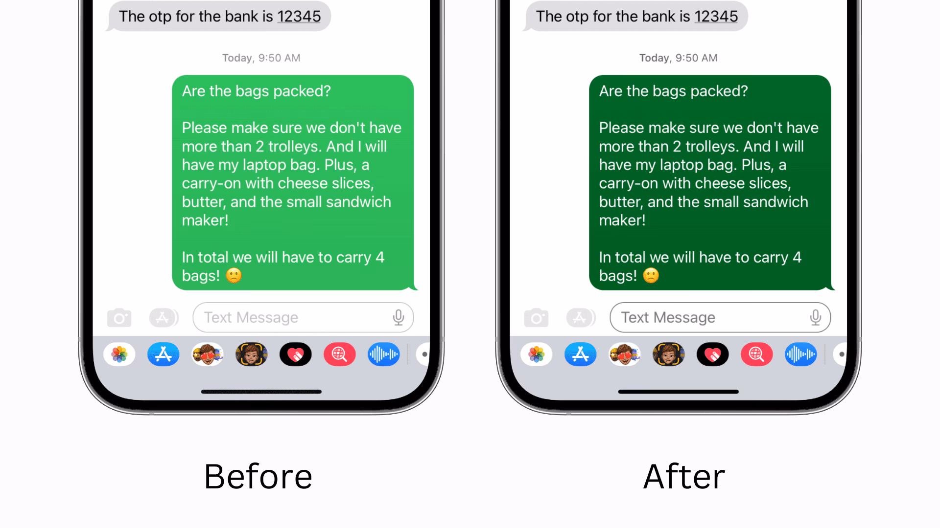 Why do iMessage messages appear in green text bubbles?