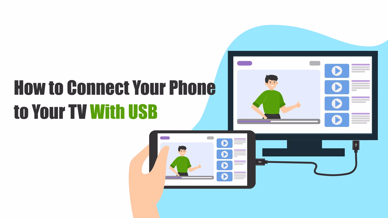 How do I connect my phone to a TV using a USB cable?