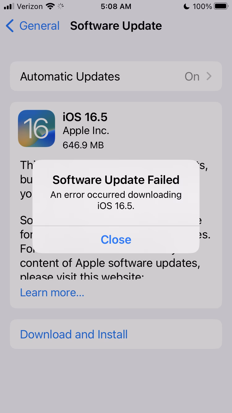 How do I fix Ios 17 software update failed error?