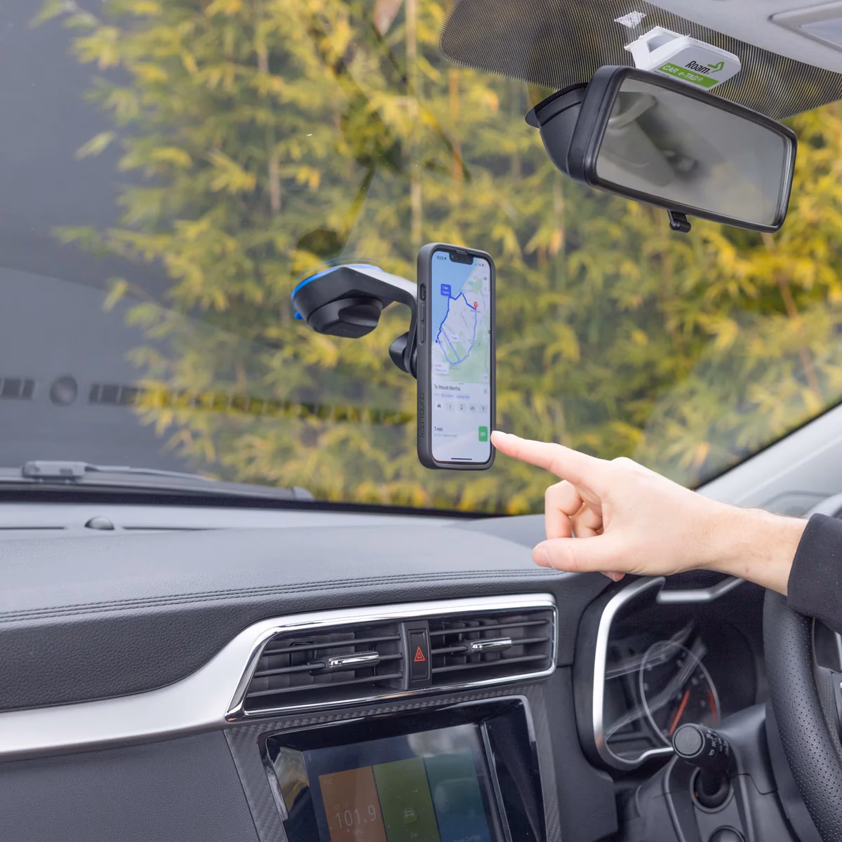 Where can you put a phone on a windshield?