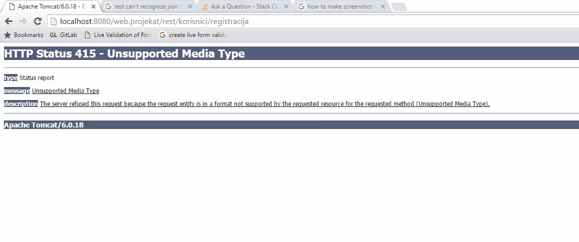 What does http 415 Unsupported Media type error code mean?