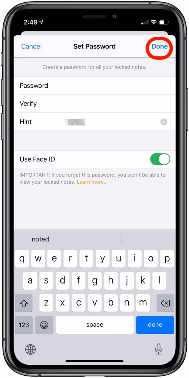 How to hide notes on iPhone?