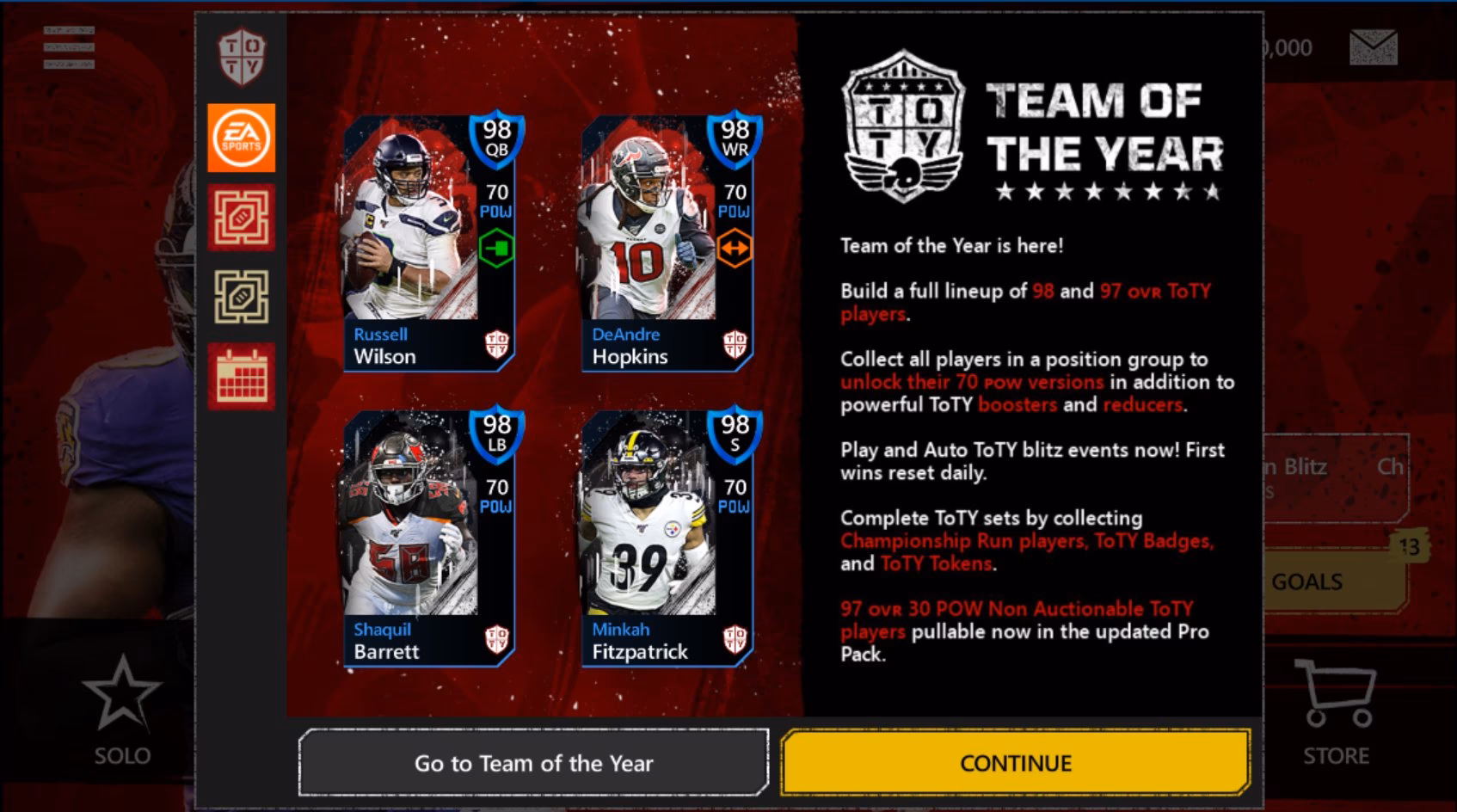 How do I get Madden 25 team of the year items?