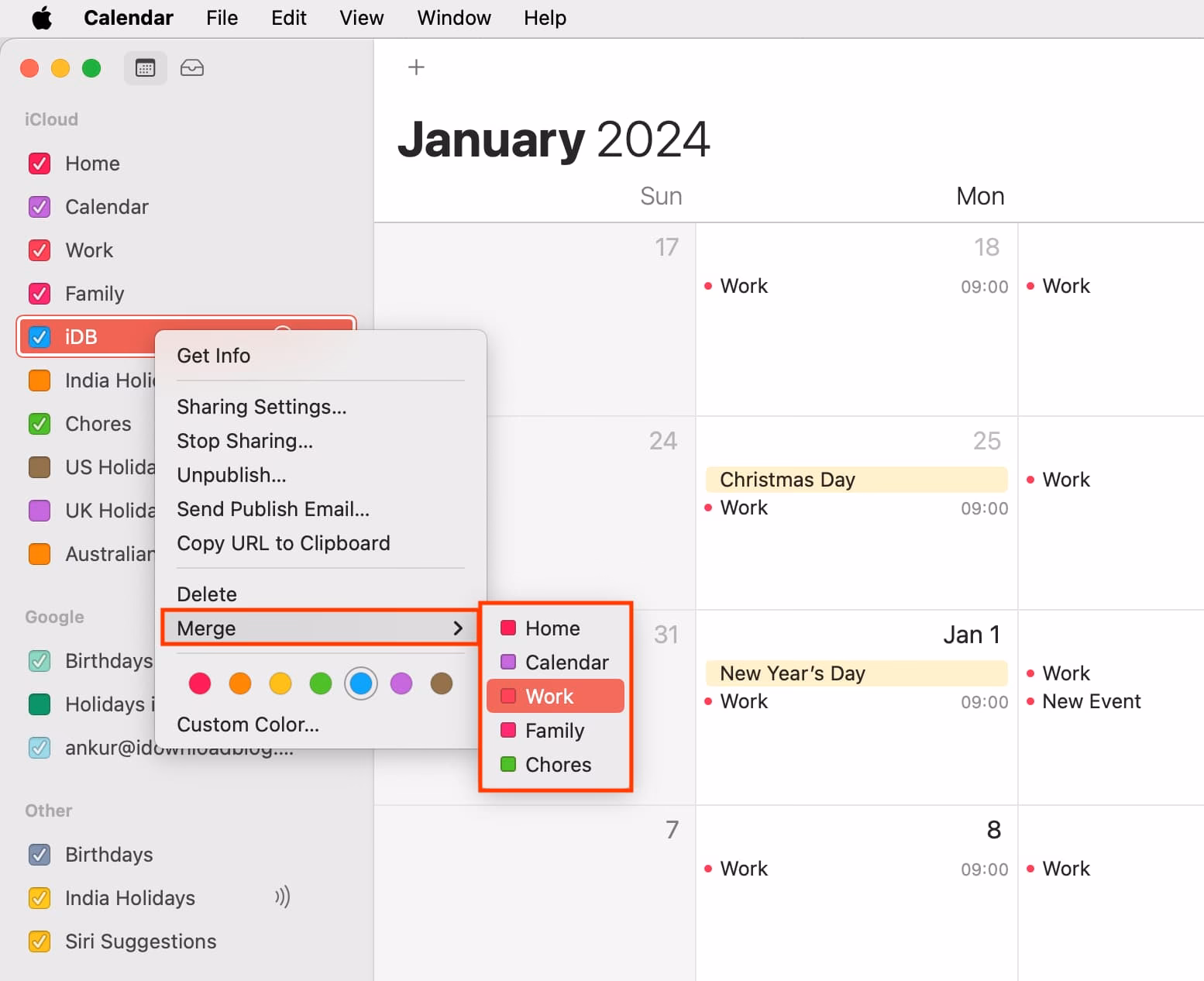 How do I sync my calendars to iCloud?