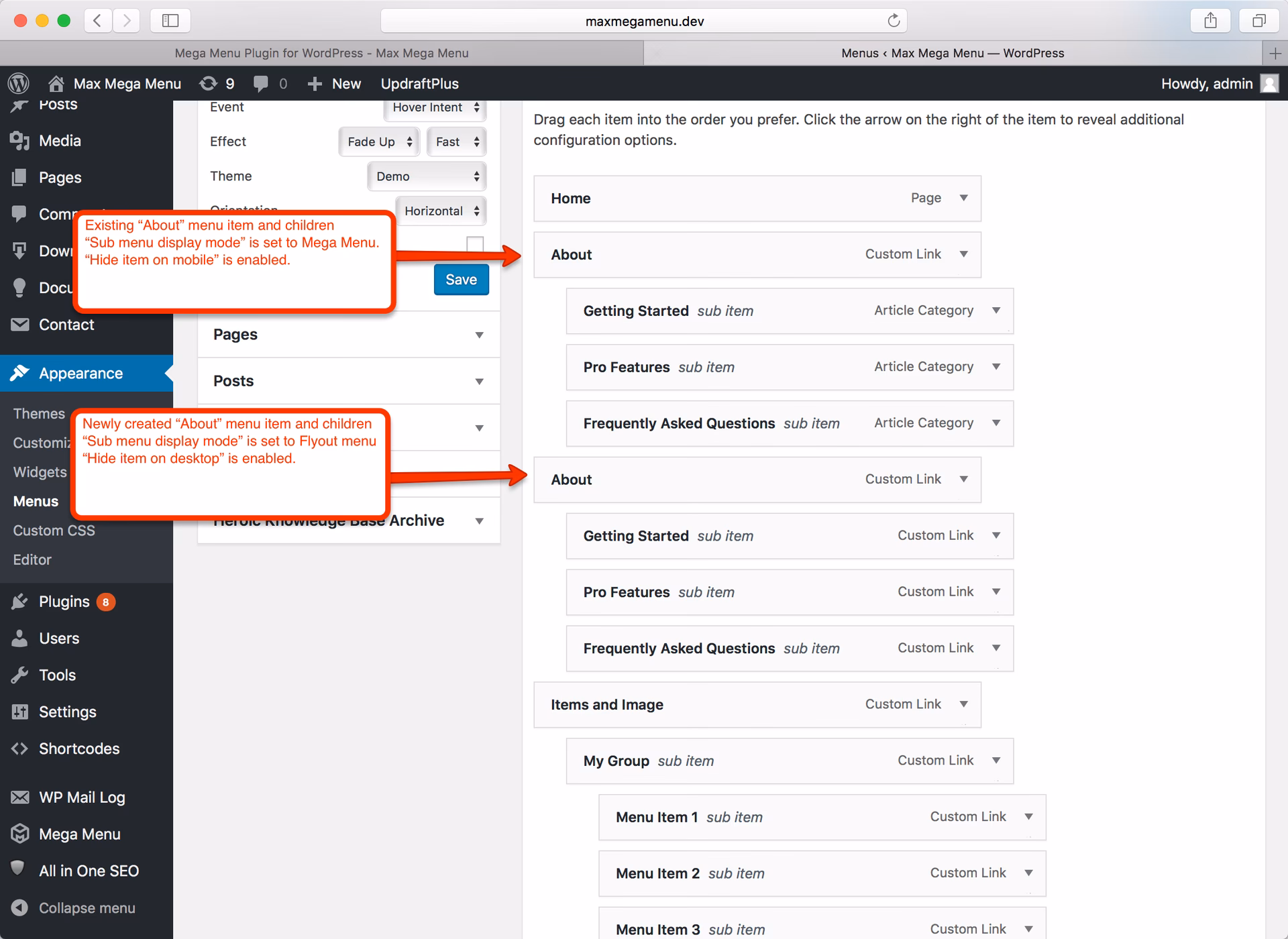 How do I create a custom style for the Max Mega Menu?