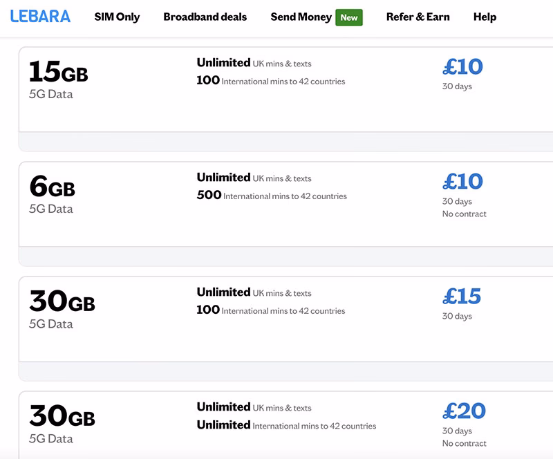 What mobile data plans are available in the UK?