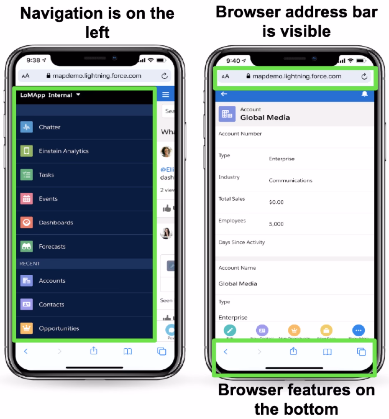 What features and capabilities are available for configuring the Salesforce mobile app user interface?