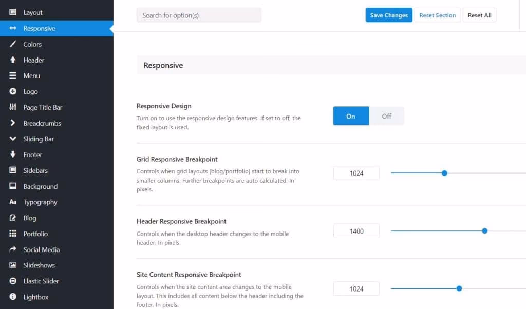 How do I control responsive sizes & behaviors in Avada?