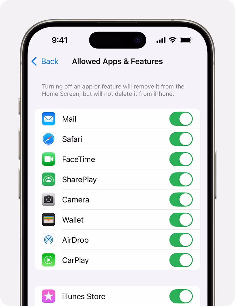 How do I block apps from my child's iPhone?