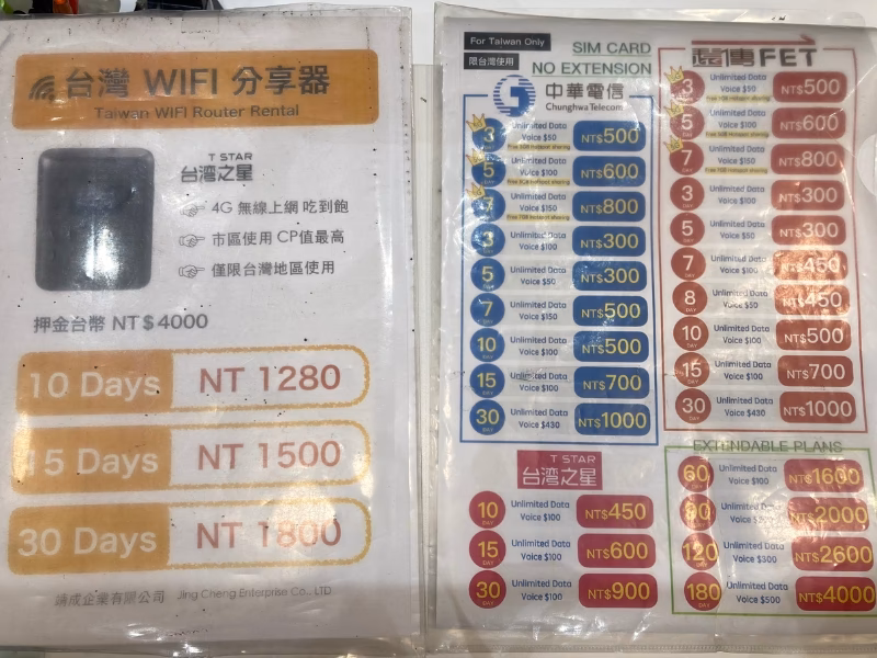 Where can I buy unlimited Taiwan SIM card airport prices?