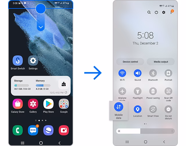 How do I turn off Mobile data on a Samsung device?