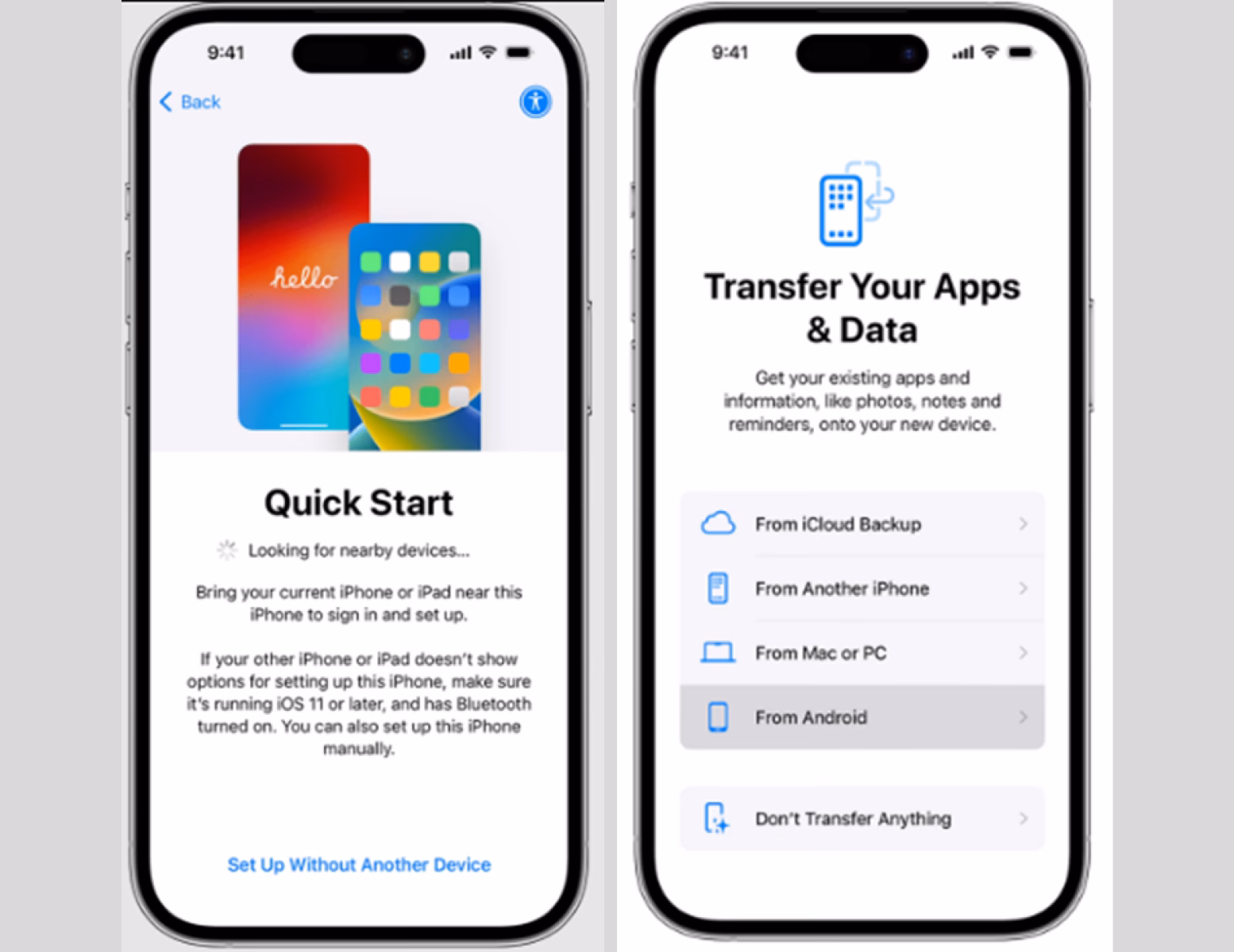 Can smart switch transfer data to an iOS device?