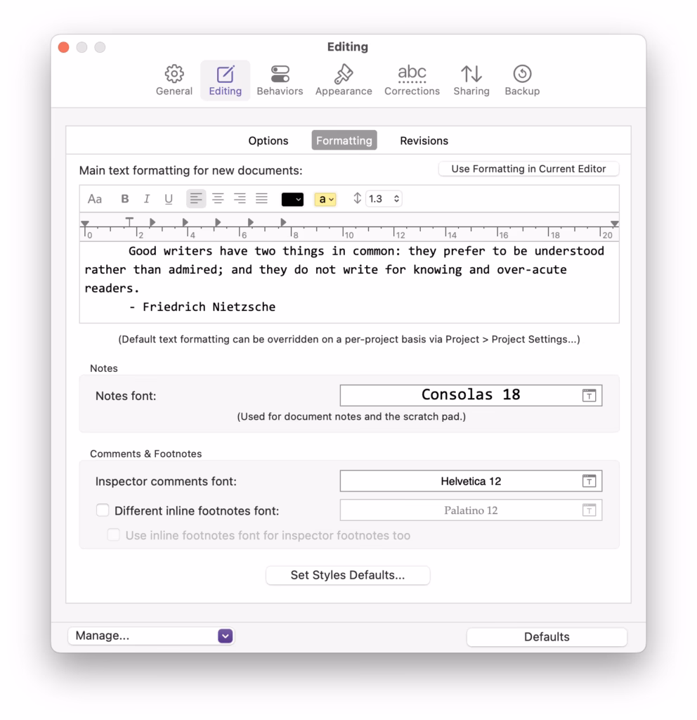 How does Scrivener format text?