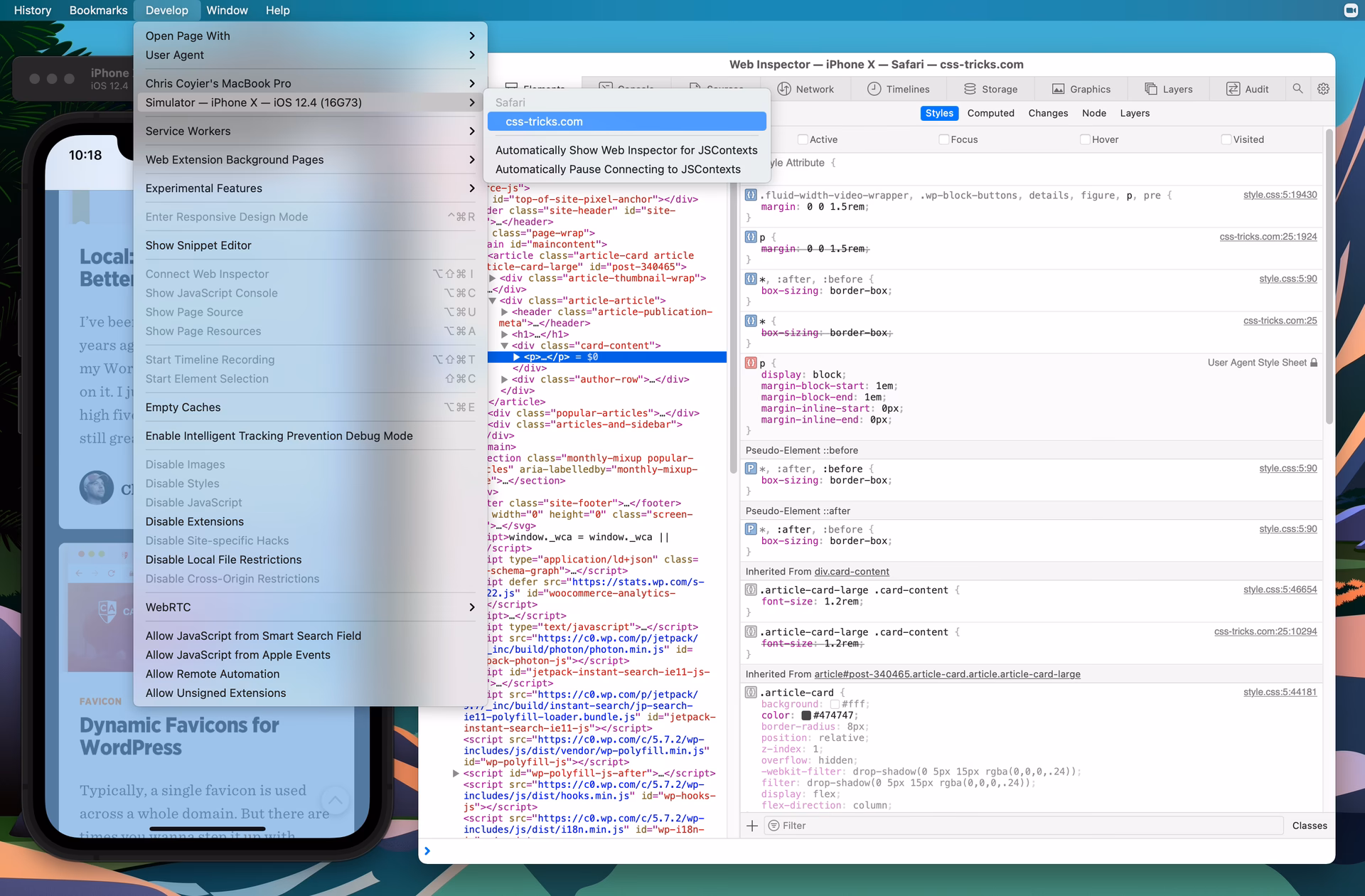 How do I simulate a device in Safari?