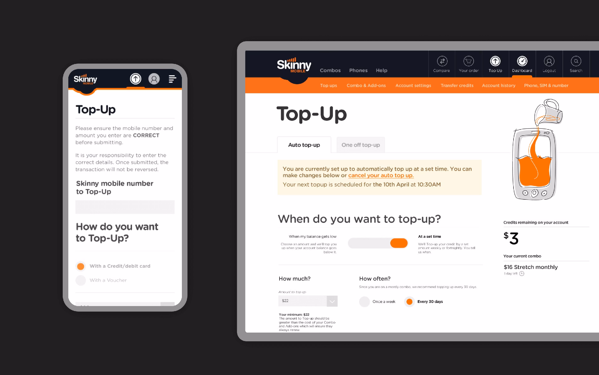 How can I top up a Skinny number now?