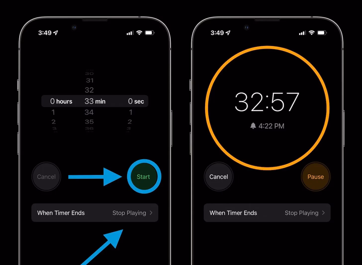 How do I stop a timer on my iPhone?