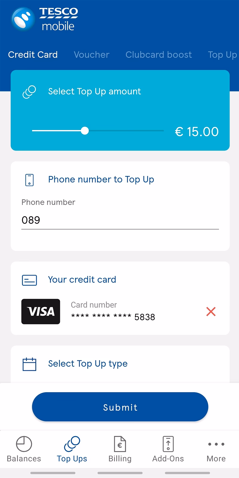 What is a Tesco E-top up card?