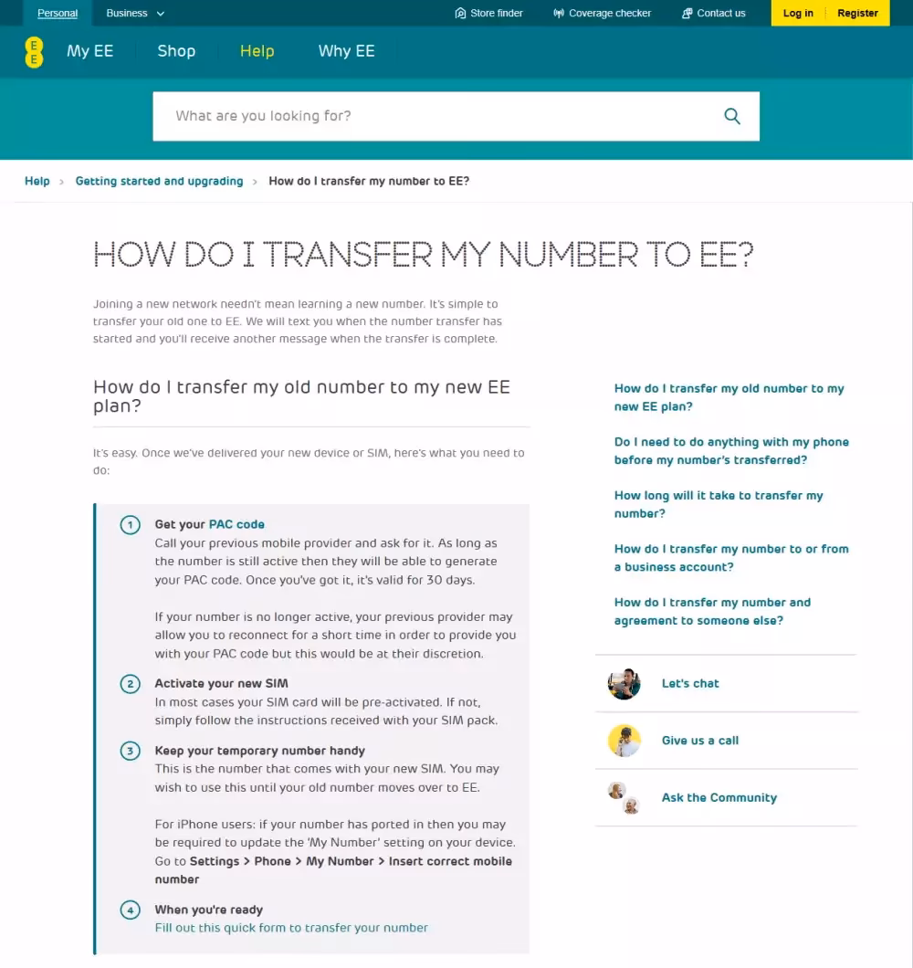 How do I transfer my ee number to a new SIM card?
