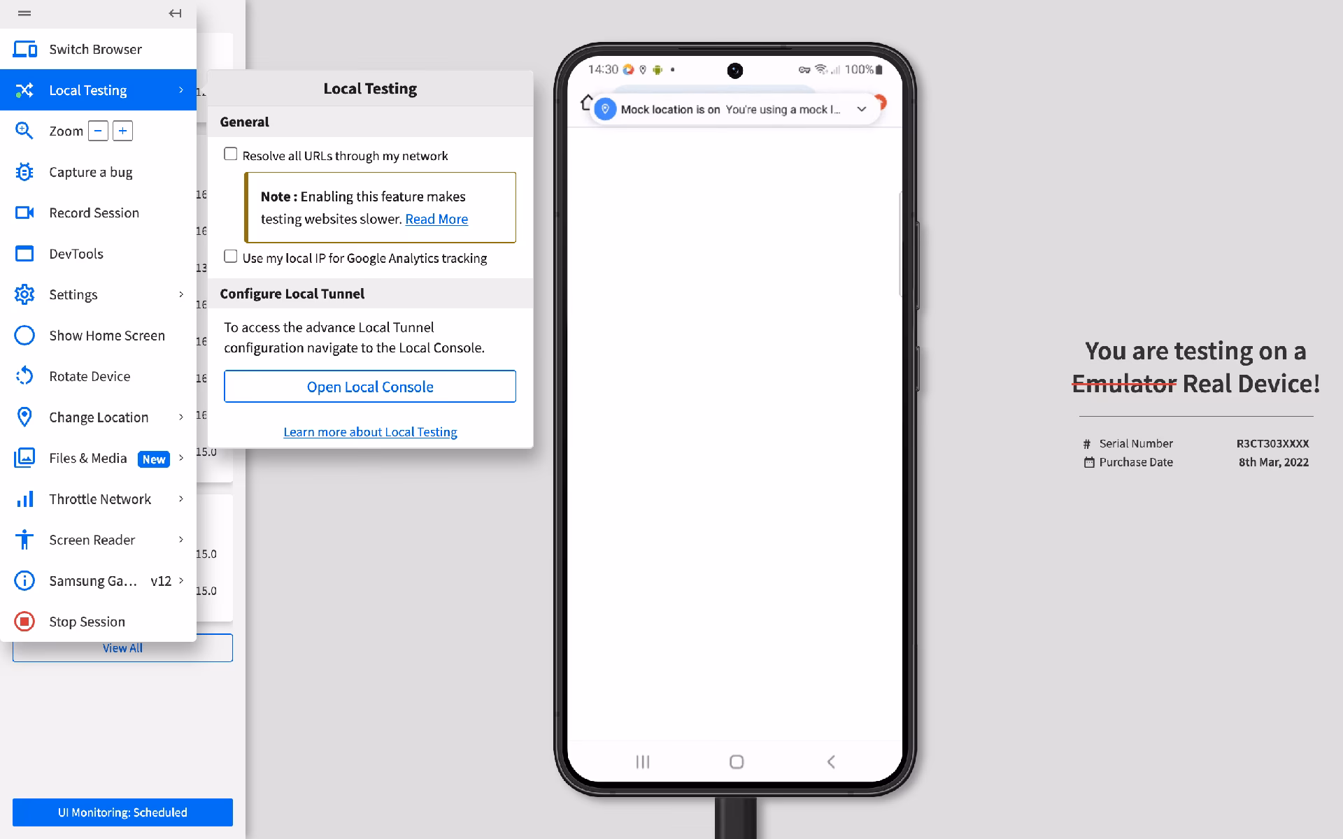 How do I test a web application on my iPhone?