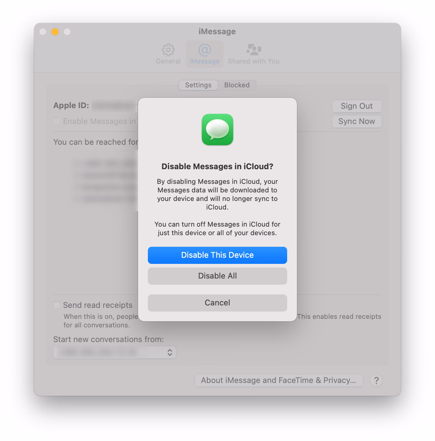 How do I disable iMessages on my iPhone?