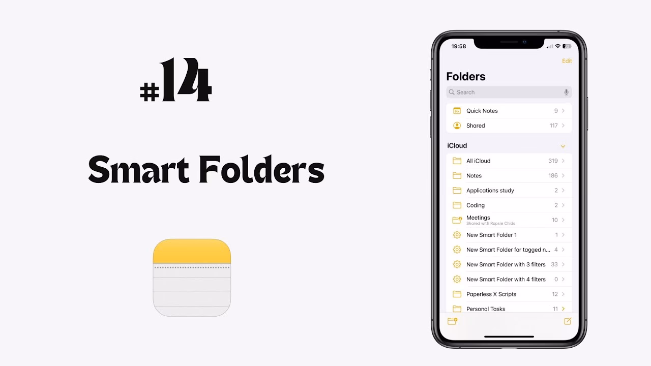 How do I filter notes across folders on iPhone?