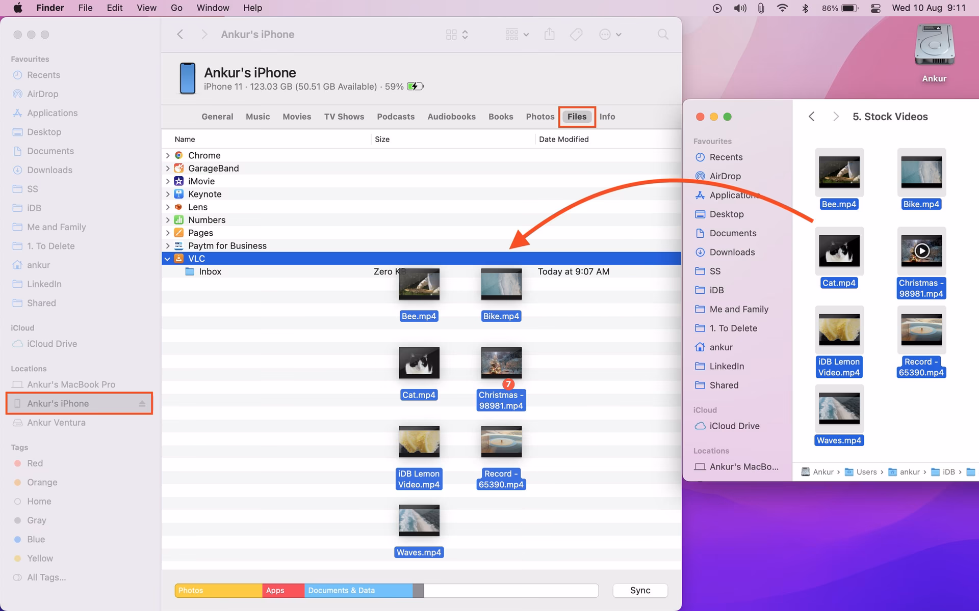 How do I synchronize media files on VLC for iOS?