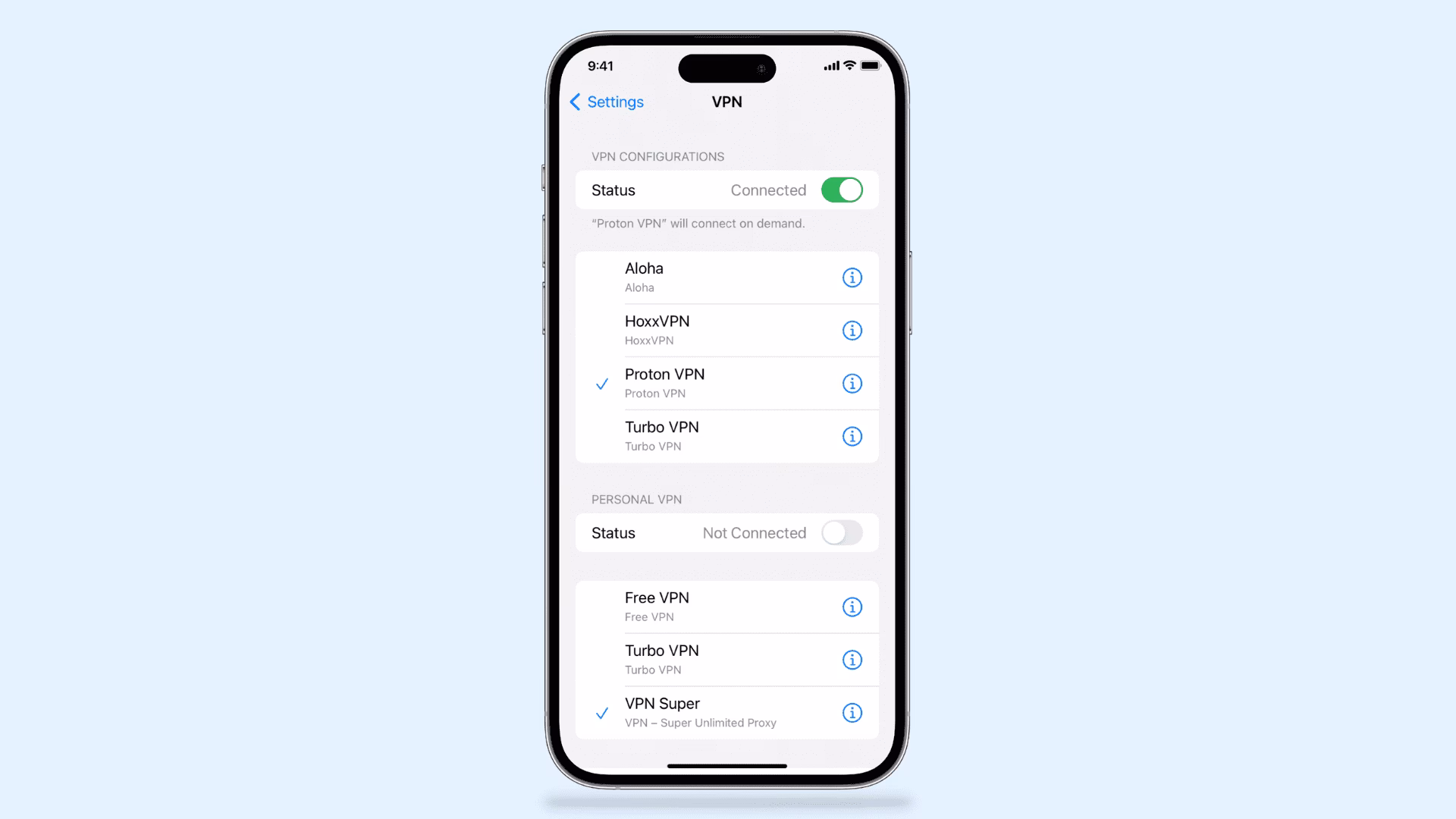 Can I put a VPN status icon on other screens?