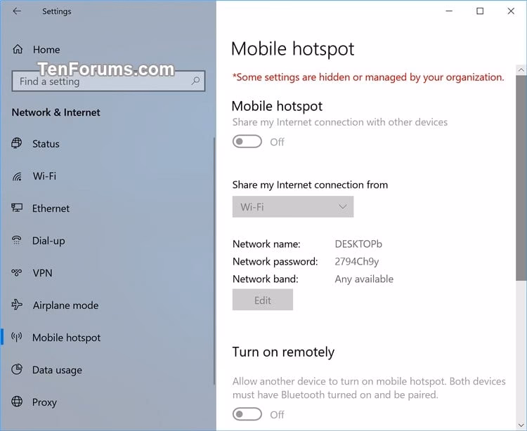 How do I share a hotspot on Windows 10?