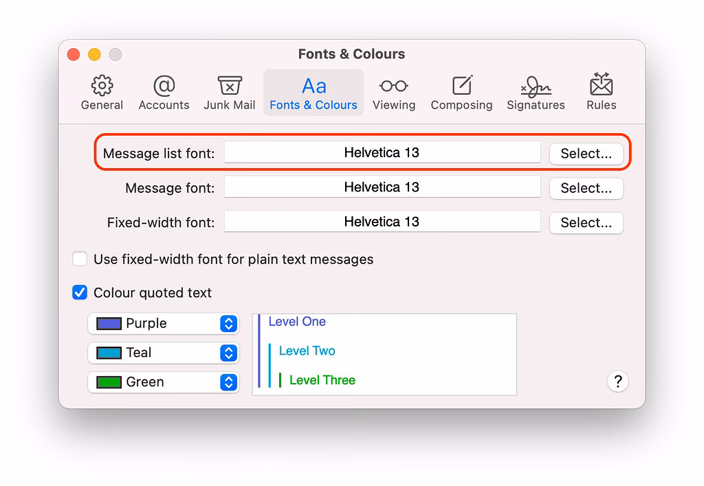 Can I change the default font for composing emails?