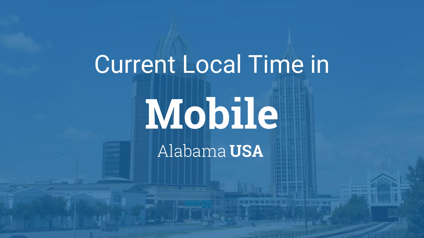 What is the center longitude and Time Zone of Mobile Alabama?