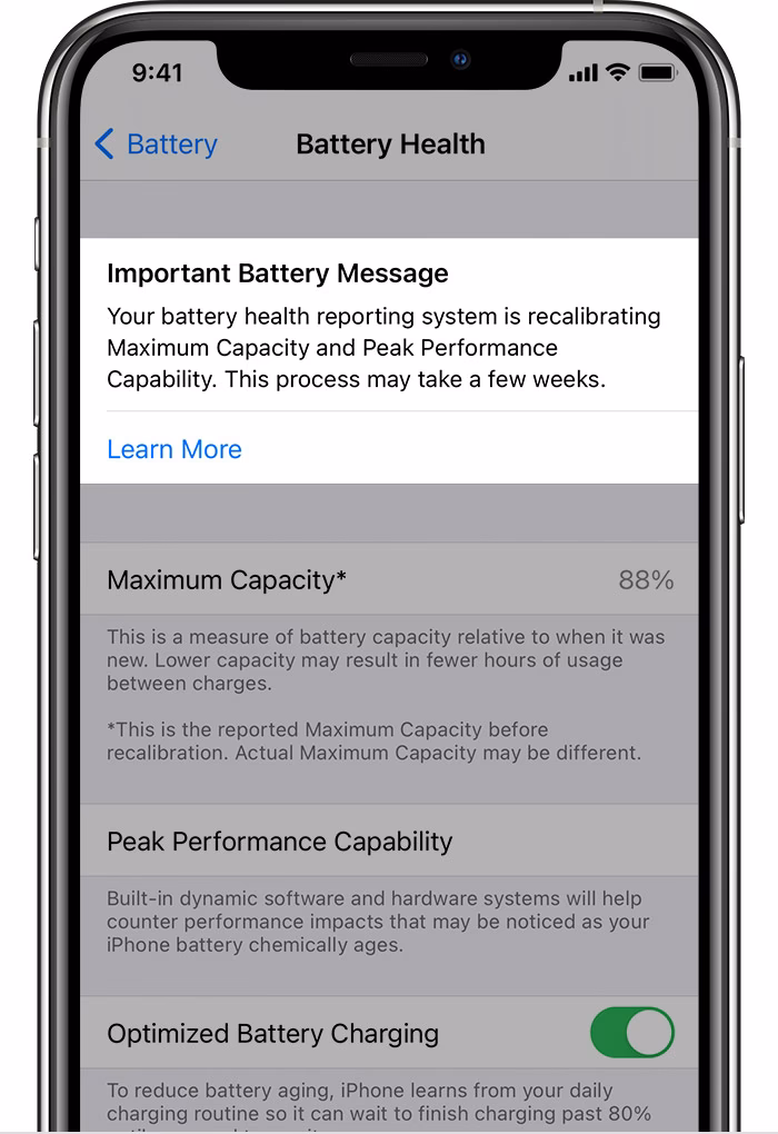 What is the maximum capacity of a normal iPhone battery?