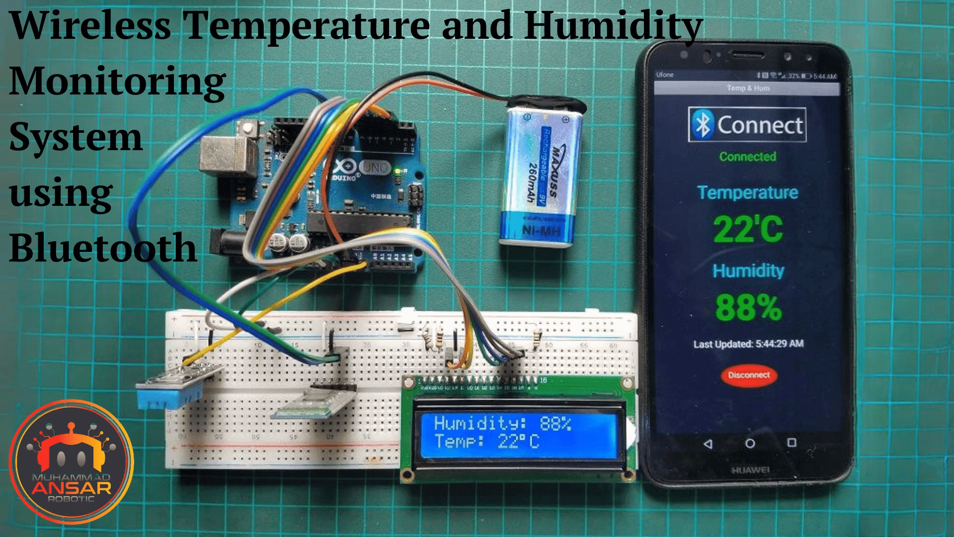 How do I send temperature data from an Arduino to a smartphone?